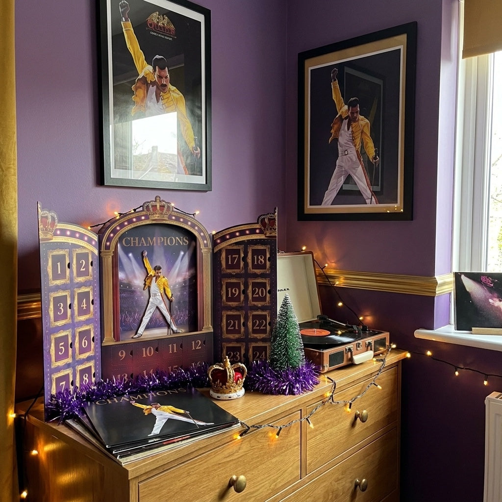 Champions Advent Calendar on a dresser in a music fan's room