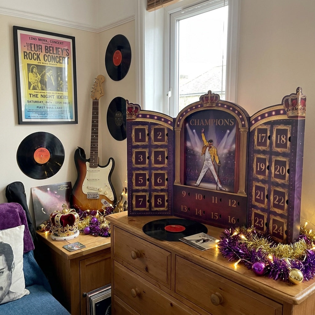 Champions Advent Calendar on a dresser in a music fan's room